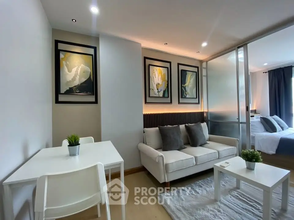 Modern living room with stylish decor and cozy seating area