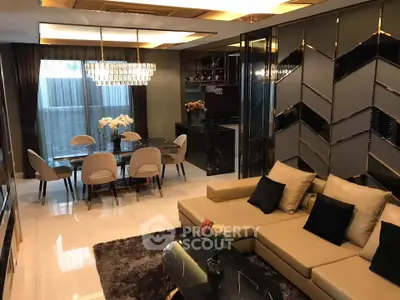 Luxurious modern living room with elegant dining area and stylish decor