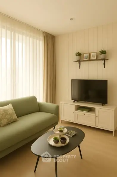 Cozy living room with modern decor and natural light