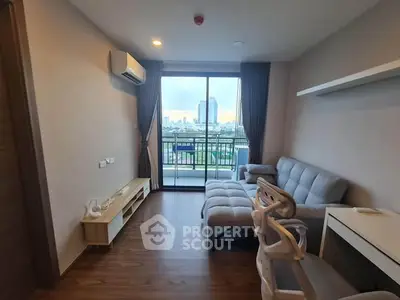Modern living room with balcony view in a stylish apartment
