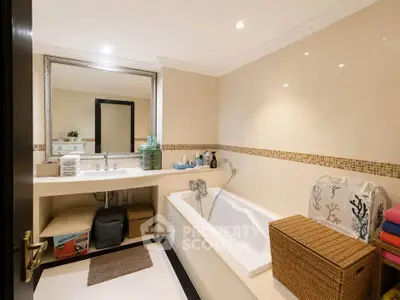 Luxurious bathroom with elegant bathtub and modern decor