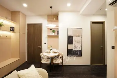 Modern living room with stylish dining area and contemporary decor