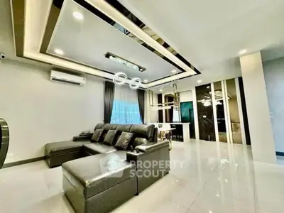 Modern living room with sleek design and luxurious leather sofa