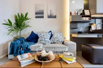 Stylish living room with modern decor and cozy seating area