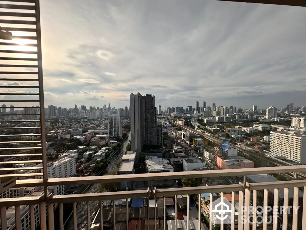 Stunning cityscape view from high-rise balcony with expansive skyline