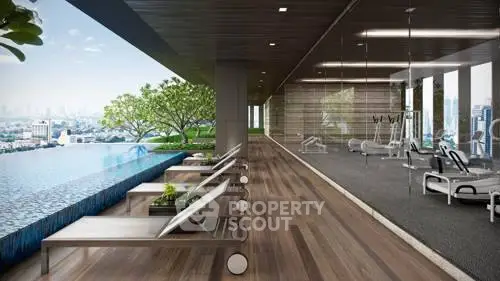 Luxurious rooftop gym with infinity pool and stunning city view