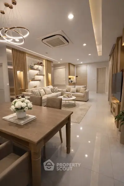 Luxurious modern living room with elegant decor and spacious layout, perfect for relaxation and entertainment.