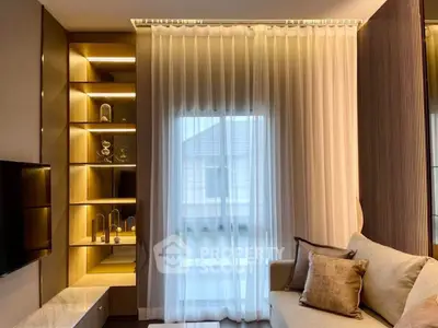 Elegant living room with modern decor and soft lighting