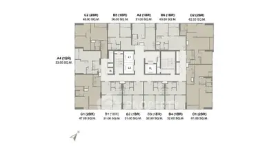 Floor plan layout showcasing various apartment units with dimensions and orientations.