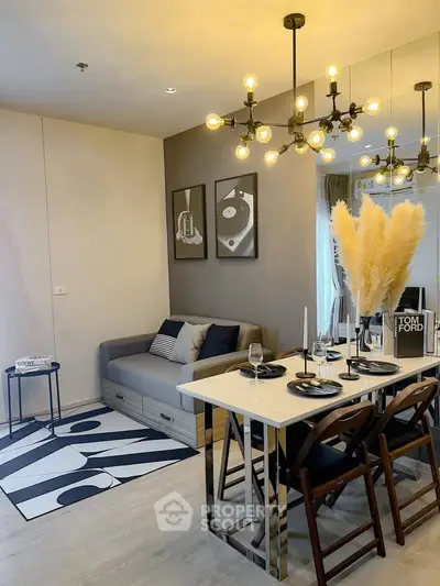 Stylish modern living room with chic decor and elegant dining area