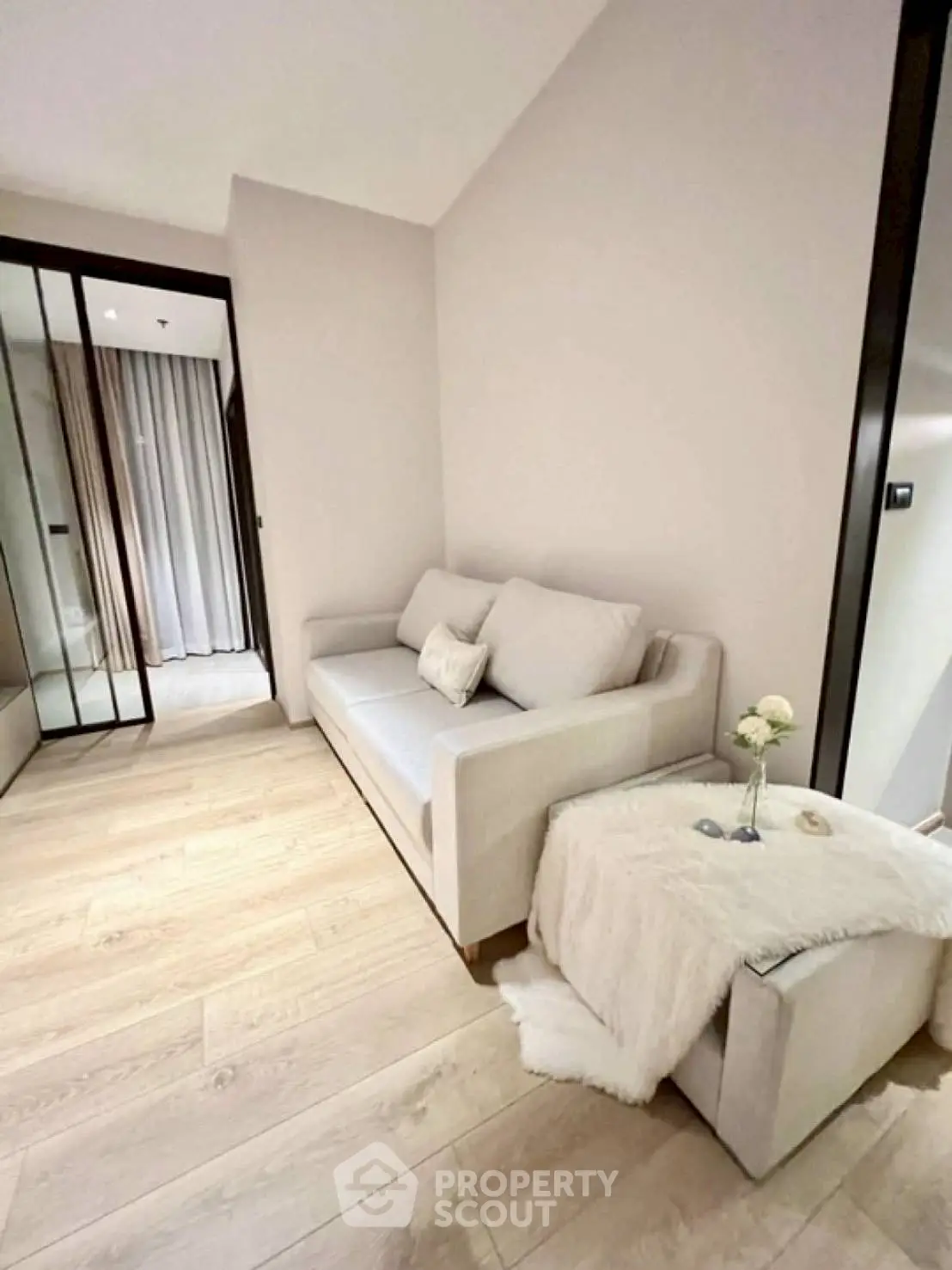 Cozy living room with modern sofa and elegant decor