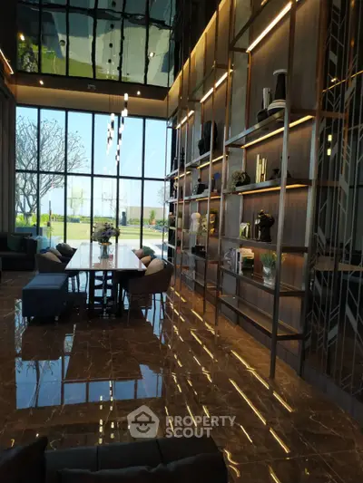 Luxurious modern living room with high ceilings and elegant decor