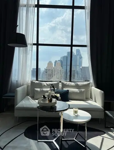 Luxurious living room with stunning city view and elegant decor