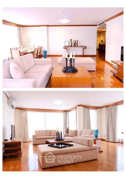 Spacious and elegant living room with modern furniture and natural light.