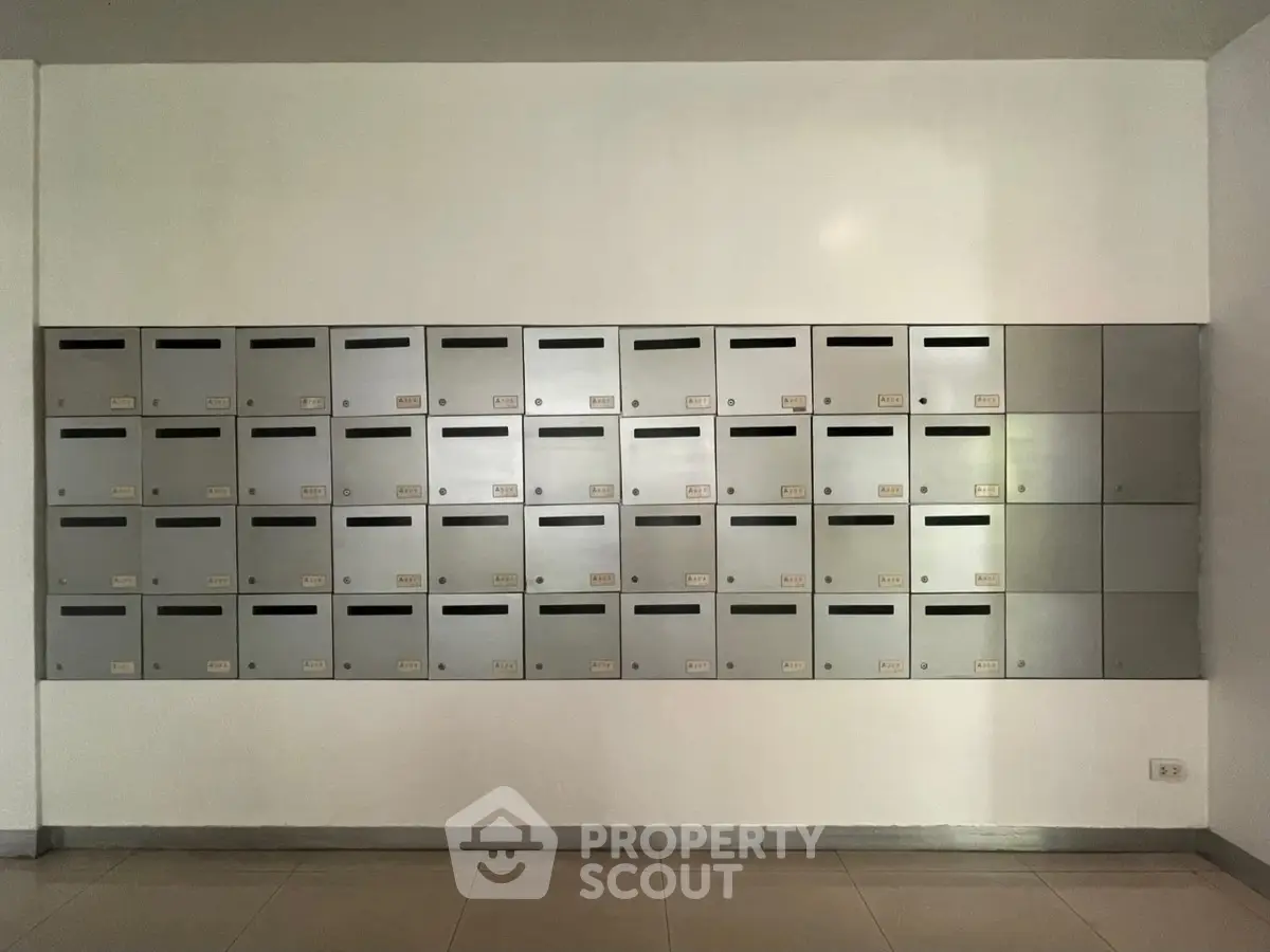 Modern apartment building mailboxes in a sleek, organized layout