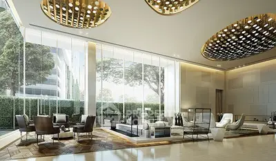 Luxurious modern living room with floor-to-ceiling windows and elegant decor