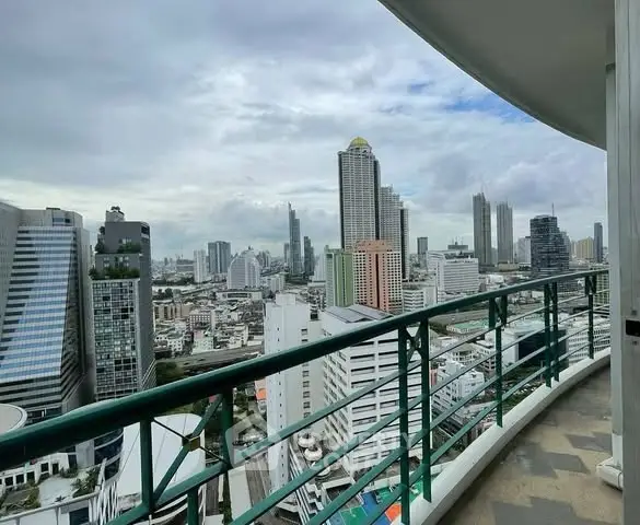 Stunning cityscape view from a high-rise balcony with modern skyline