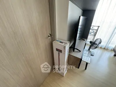 Modern living room with sleek TV setup and stylish decor