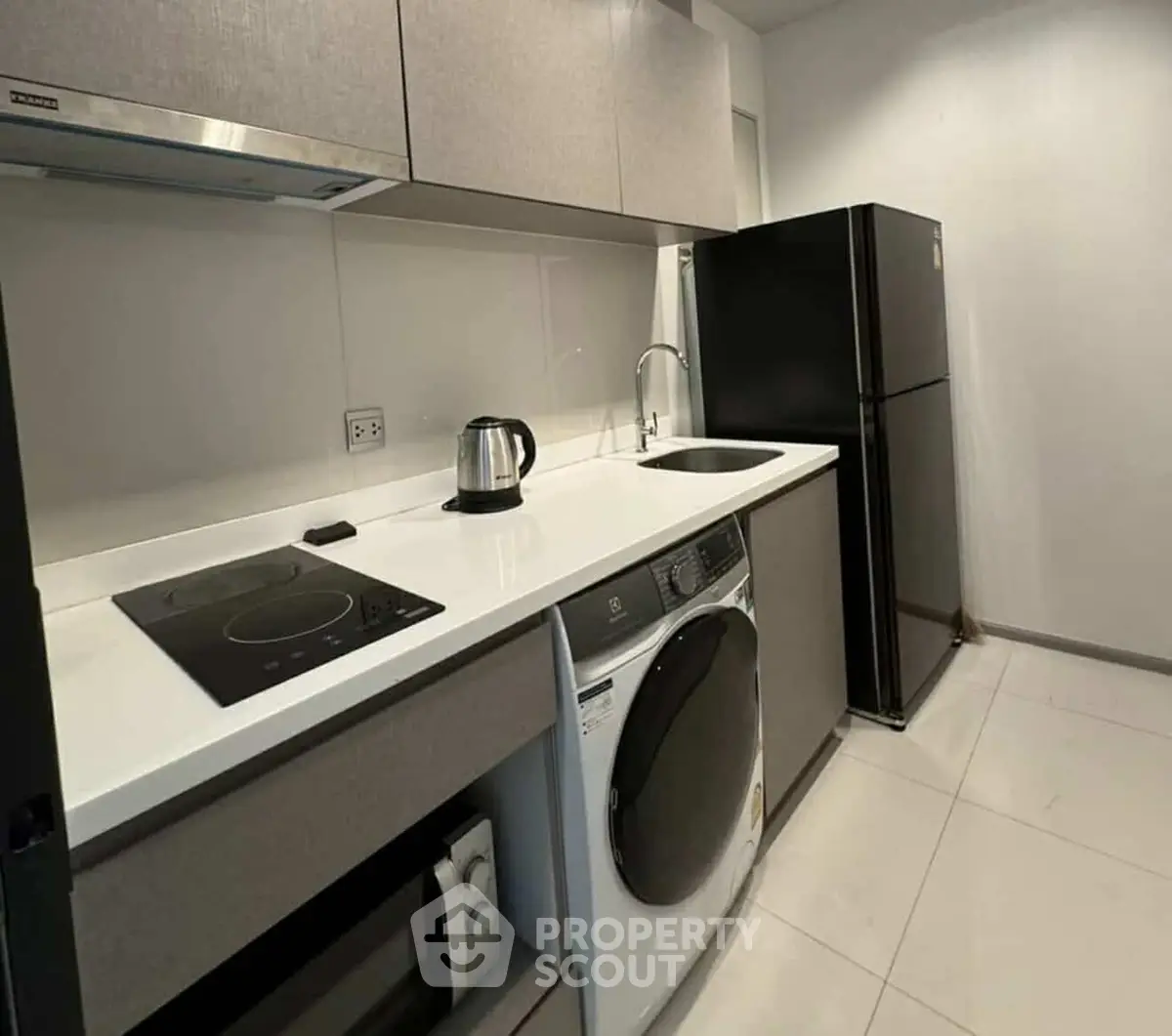 Modern kitchen with sleek appliances and compact design