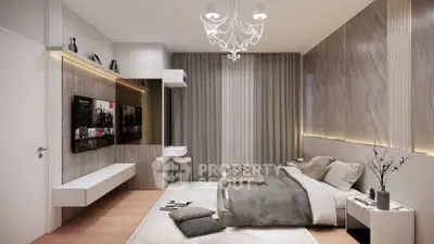 Luxurious modern bedroom with elegant decor and ambient lighting