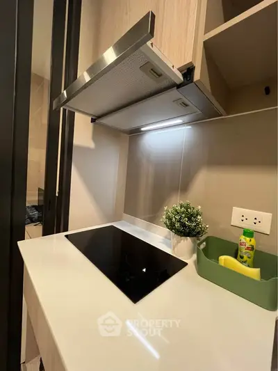 Modern kitchen with sleek induction cooktop and stylish cabinetry