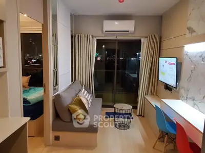 Modern living room with balcony view and stylish decor