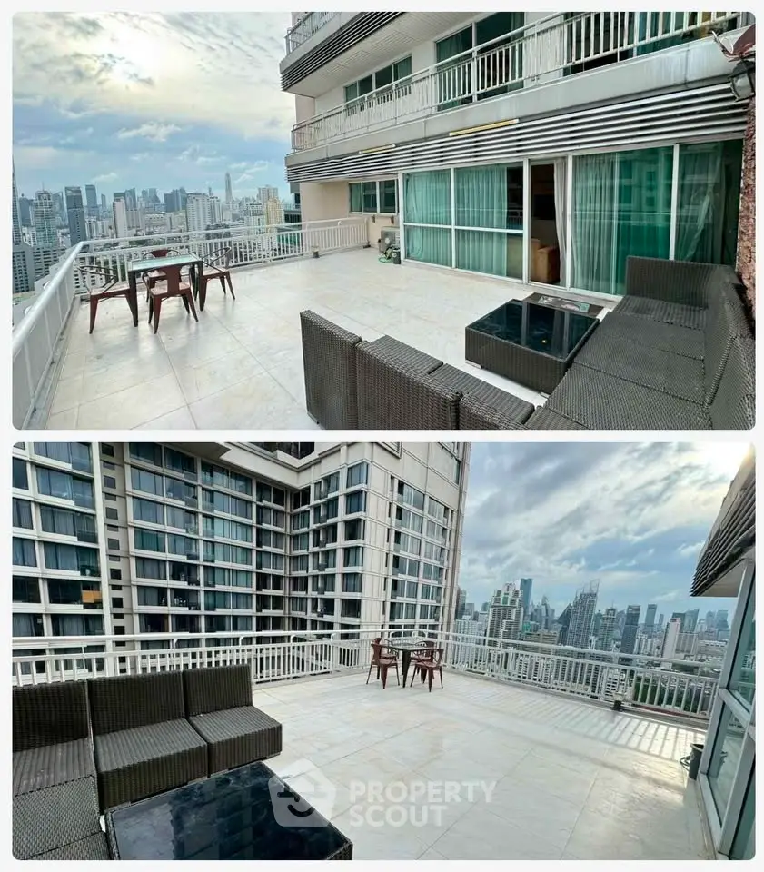 Spacious rooftop terrace with stunning city skyline views, perfect for outdoor entertaining and relaxation.