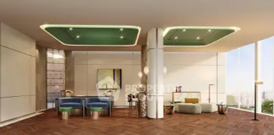 Luxurious modern living room with elegant decor and panoramic city view.