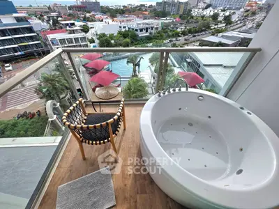Luxurious balcony with jacuzzi and stunning city view