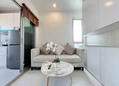 Modern living room with sleek design and cozy sofa in bright apartment