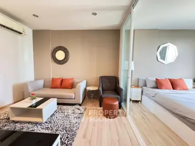 Modern living room with cozy seating and stylish decor