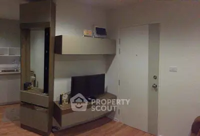 Modern living room with sleek TV stand and stylish decor