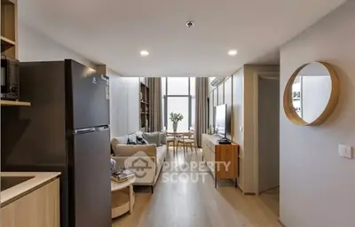 Modern living room with sleek design and natural light