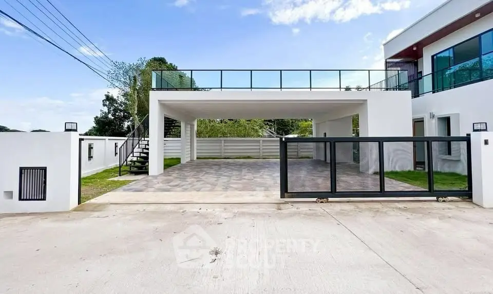 Modern minimalist house with spacious parking and rooftop terrace