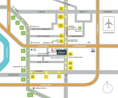 Map showing real estate locations near BTS stations and amenities.