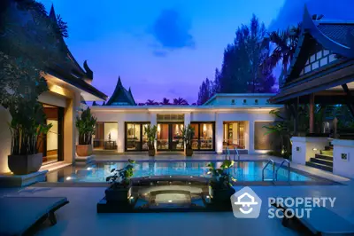 Luxurious villa with private pool and stunning evening ambiance