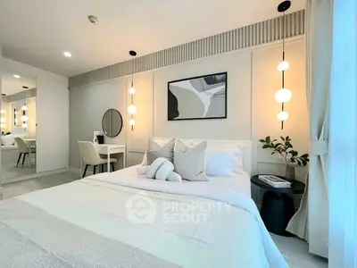 Elegant bedroom with modern decor and cozy ambiance