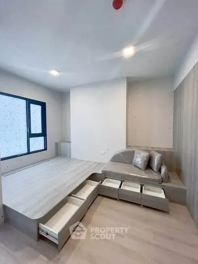 Modern bedroom with built-in storage and sleek design