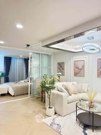 Luxurious modern living room with elegant decor and cozy ambiance