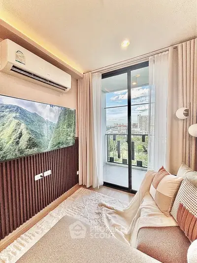 Luxurious living room with stunning balcony view and modern decor