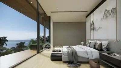 Luxurious bedroom with stunning ocean view and modern decor