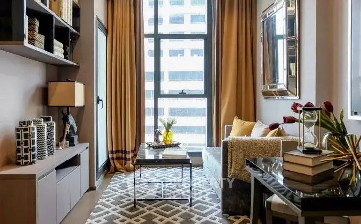 Stylish living room with modern decor and large window view