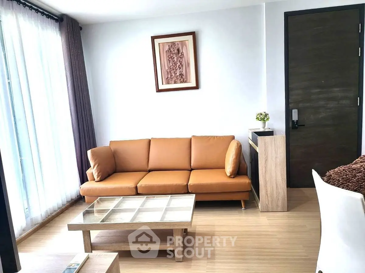 Modern living room with stylish sofa and natural light