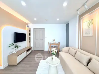 Modern living room with stylish decor and cozy seating area