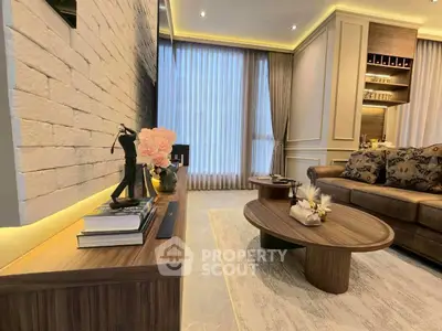 Elegant living room with modern decor, cozy sofa, and stylish coffee table, perfect for relaxation and entertainment.