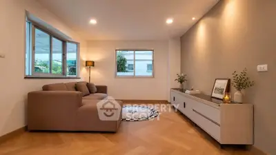 Modern living room with cozy sectional sofa and stylish decor