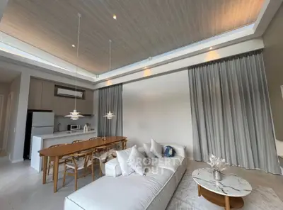 Spacious modern living room with open kitchen and elegant decor