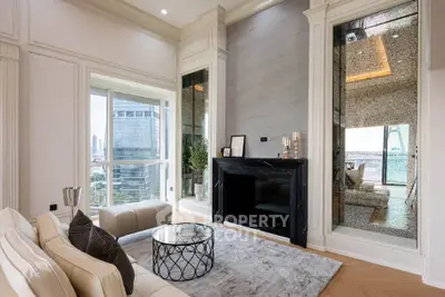 Luxurious living room with modern decor and stunning city view