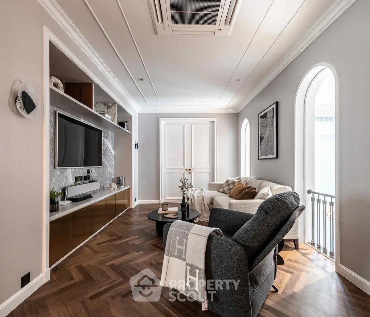 Luxurious modern living room with elegant decor and natural light