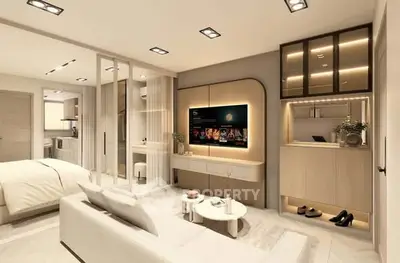 Luxurious modern living room with open layout and elegant decor